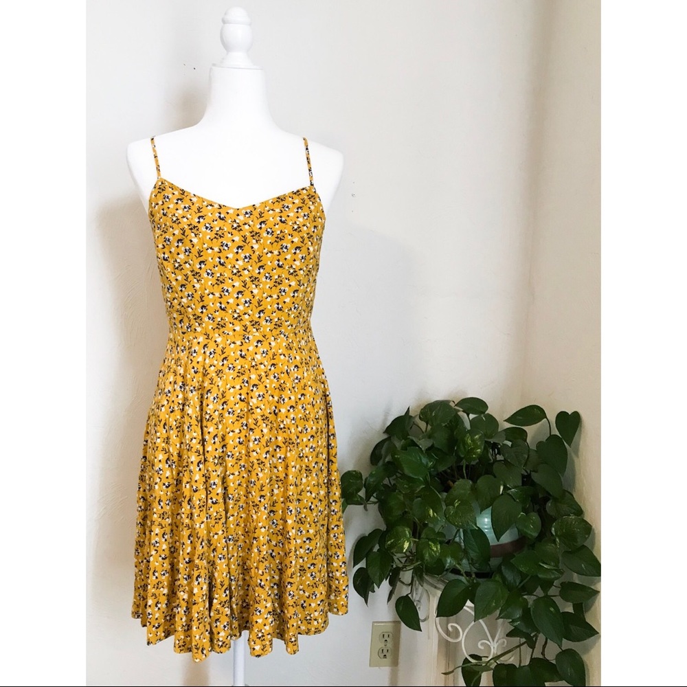 Mustard Floral Old Navy Fit & Flare Cami Dress